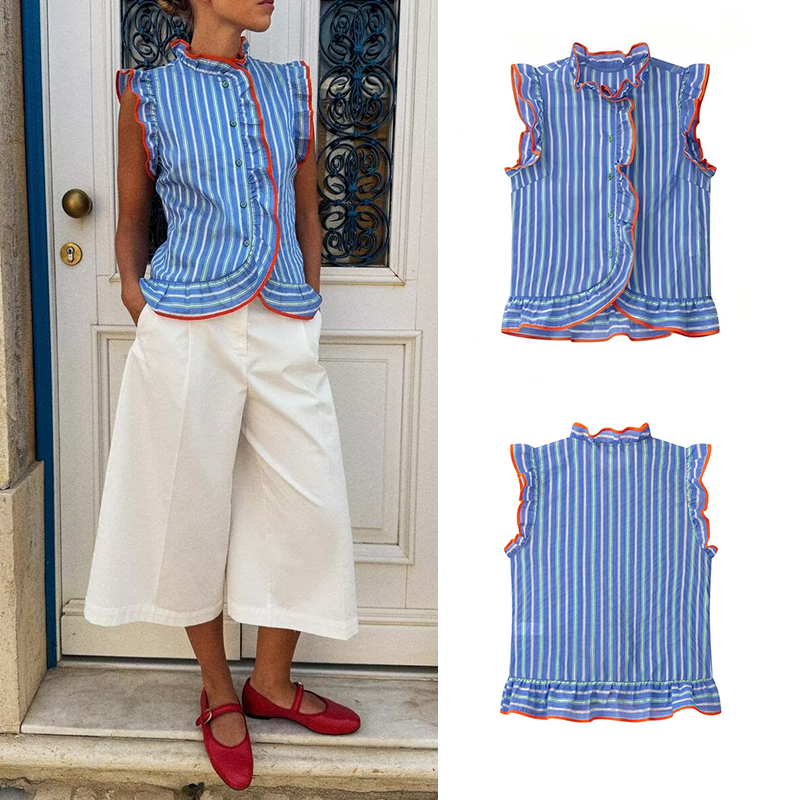 Shirt Camp Collar - Camicia da donna blu a righe